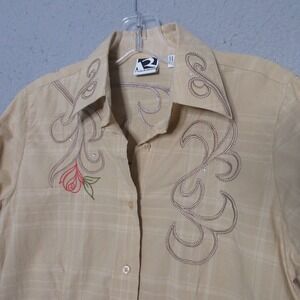 Rockies Colorado Top Medium Beige Western Cowgirl Rodeo Embroidered Studded‎ VTG